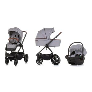 Chipolino Prestige 3 az 1-ben multifunkciós babakocsi - Cloud Grey, teljes szett babakocsival, mózeskosárral és autósüléssel - Chipolino