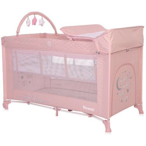Lorelli Noemi 2 Plus Mellow Rose Star Utazóágy pelenkázó feltéttel és játékhíddal