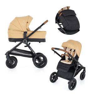 Petite&Mars Trails 2in1 Stroller Heritage Bee with bassinet, seat and footmuff on white background - Stroller