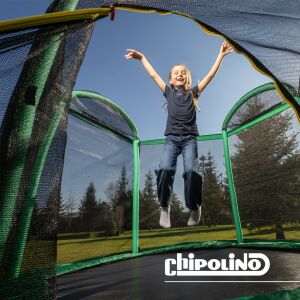 Chipolino Party 215 cm trambulin védőhálóval használat közben, zöld - Chipolino