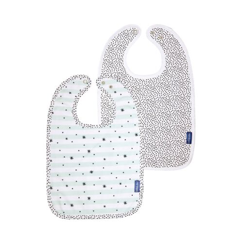 Bébé-Jou Hello Little One előke, 2 db-os csomag, pamut frottír baba előke patentos zárással, csíkos és pöttyös mintával - Bébé-Jou