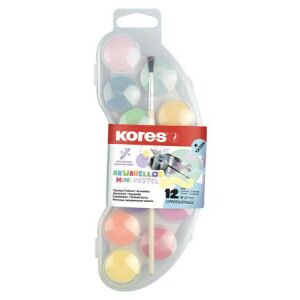 Vízfesték, 12 darabos, 25 mm, ecsettel, KORES "Akuarellos Mini", pasztell színek 135702613 - Kores