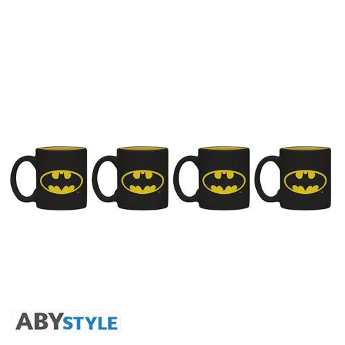 DC Comics Batman Espresso Bögre Készlet - Négy fekete bögre sárga Batman logóval - Tálalás