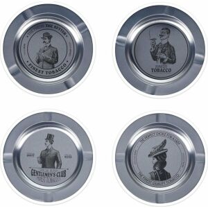 Set de 4 scrumiere metalice argintii Excellent Houseware cu modele vintage - Scrumiere