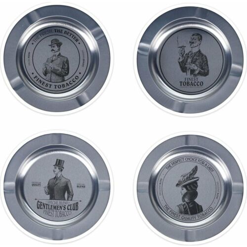 Set de 4 scrumiere metalice argintii Excellent Houseware cu modele vintage