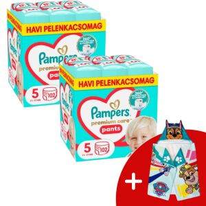 Pampers Premium Care Pants 5-ös méret pelenkacsomag Paw Patrol törölközővel - Pelenka