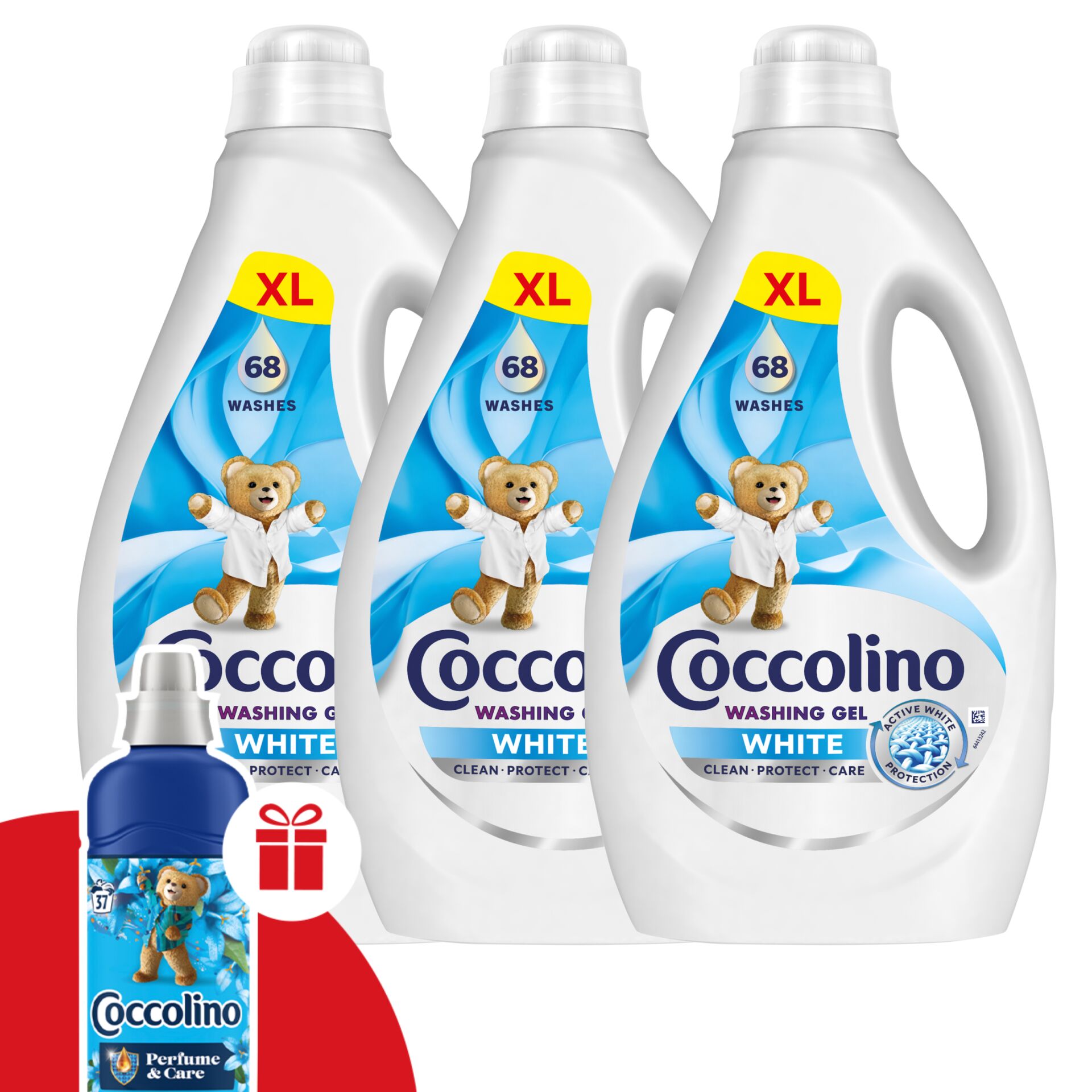 E-shop Coccolino White Liquid Washing Gel 3x2,72L - 204 praní + darček C...