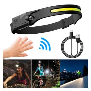 LED elemlámpa, HOZRO, széles megvilágítási szöggel, erős világítással és mozgásérzékelővel, vadászatra, horgászatra, kempingezésre, építkezésre, vízálló, fekete 143732951 - Irányfény