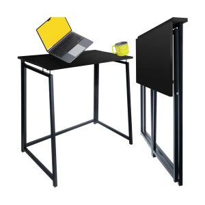 Összecsukható fekete fa íróasztal, 100×50 cm, stabil acélvázzal