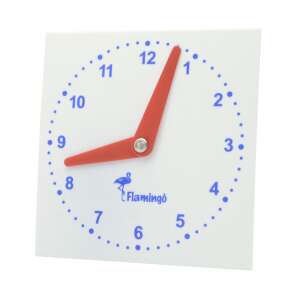 Flamingo learning clock, analog, plastic, red hands, white background - Civis