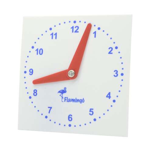 Flamingo learning clock, analog, plastic, red hands, white background