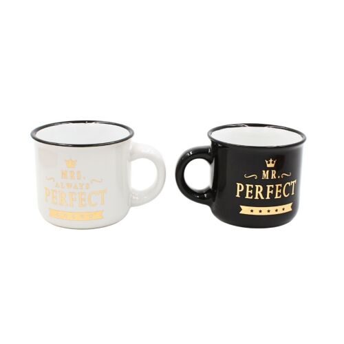2er-Set Espressotassen, Nekupto - "Mr. Perfect & Mrs. Always Perfect", 2 x 80 ml
