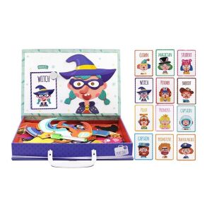 Mágneses kirakó Wizards, 12 különböző szereppel, fából, 3 éves kortól, 27x20x4 cm, többszínű, 27x20x4 cm, színes