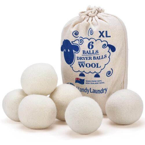 6 darabos Teno® szárítógolyó készlet, újrafelhasználható, antisztatikus, csökkenti a száradási időt, csökkenti a gyűrődéseket, időt takarít meg, biztonságos anyagokból készült, tárolózsák, 7 cm, fehér