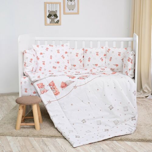 Lorelli Lilly baba ágynemű garnitúra 60x120 cm - Bears & Pillows Beige, 7 részes szett, beleértve a paplant, párnát, lepedőt és rácsvédőt - Baba ágyneműhuzat és garnitúra