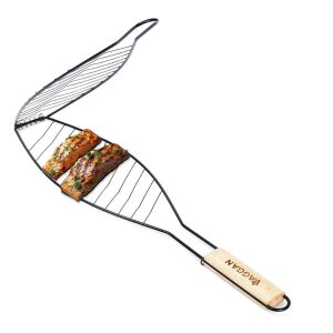 Suport gratar pentru peste Vaggan, metal/lemn, 35x14x58 cm, negru/maro 135764288 - Grătar de grădină, unelte de gătit