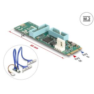 Delock Átalakító, M.2 aljzat B+M nyílással, csatlakozódugó - 4 x USB 5 Gbps A-típusú hüvely 50 cm hosszú kábellel