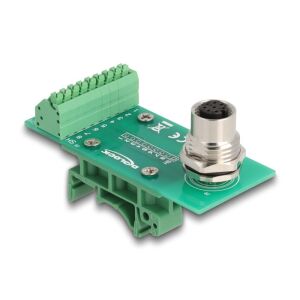 Delock M12 transzfer modul adapter 8 tűs A-kódú anya - 9 tűs sorkapocs DIN sínhez