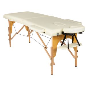 BodyFit XXL 2-zone folding massage table in beige with wooden frame - BodyFit Massage Table
