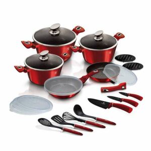 Berlinger Haus Metallic Line Burgundy Edition 22-piece cookware set with detachable handle - Cookware & bakeware