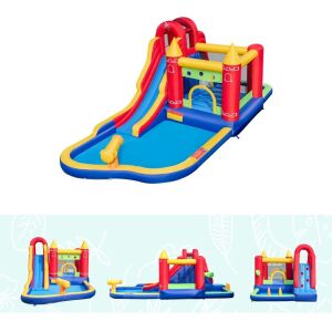Timeless Tools felfújható vízi park csúszdával, mászófallal és medencével, kollázs - Timeless Tools