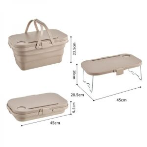 Правоъгълен сгъваем леген, 2 в 1 с маса за пикник, вместимост 8 л, размери 45 х 28,5 х 23,5/9,5 см, бежов 141554002 - Кошница за пикник