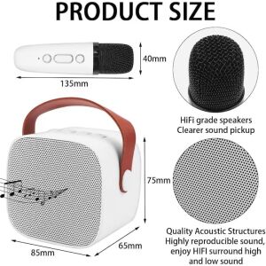 Microfon karaoke copii si adulti, cu difuzor separat, wireless, Bluetooth, modul card TF, 2 microfoane incluse, alb/roz 145737043 - Microfoane