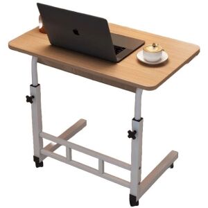 Multifunkcionális Állítható Asztal Kerekekkel - 80x40cm, Fehér/Világos Fa