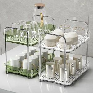 Organizator baie/bucatarie, cu 2 polite, din metal si plastic, dimensiuni 33 x 22 x 36 cm, verde transparent 141589729 - Depozitare și organizare