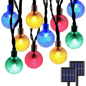 Napelemes Kerti Fényfüzér - 10 LED, Kristálygömbös, Multicolor, 5m