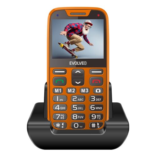 Evolveo EasyPhone XR narancssárga senior mobiltelefon töltődokkolóval, elölnézet - Evolveo