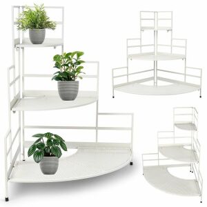 Koopman Eck-Pflanzenständer aus weißem Metall Collage mit und ohne Pflanzen - Innenarchitektur