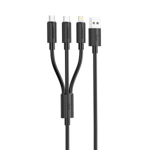 Foneng XS07BK Series 3 az 1-ben USB-kábel USB-C + micro USB + Lightning 60W 1.2m, fekete 135865772 - Adatkábel