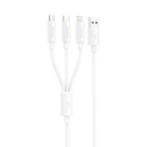 Foneng XS07W Series 3 az 1-ben USB-kábel USB-C + micro USB + Lightning 60W 1.2m, fehér 135865802 - Adatkábel