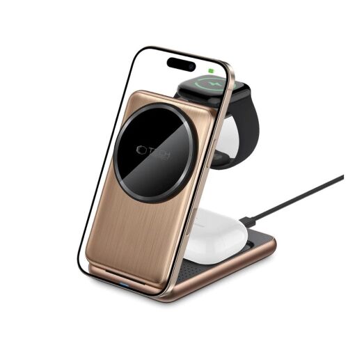 Tech-Protect QI15W-A42 3in1 MagSafe QI vezeték nélküli töltőállomás SIVATAGI ARANY 135866559