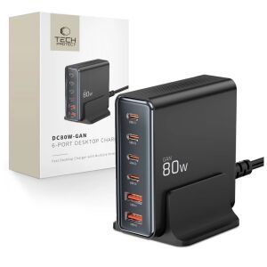 Tech-Protect DC80W-GAN (PD80W/QC3.0) 6-Portos Asztali Töltő Fekete 135867617 - Tech-Protect