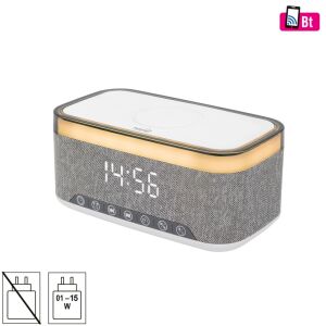 HOME LTCR06 Multimedia Player und Wecker schräge Ansicht mit Qi-Ladepad - Home