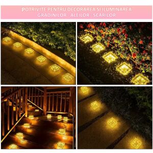 4 db NEXTLY napelemes kültéri lámpa, üveg, kertbe, sikátorba, lépcsőre, fényérzékelő, vízálló, meleg fény, fehér/átlátszó, 4 db-os készlet