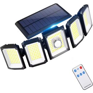 NEXTLY solar-charged lamp, 300 x LED, 5 heads rotatable 360° and tiltable 180°, 270° illumination angle, motion and light sensor, 3 operating modes, remote control, waterp