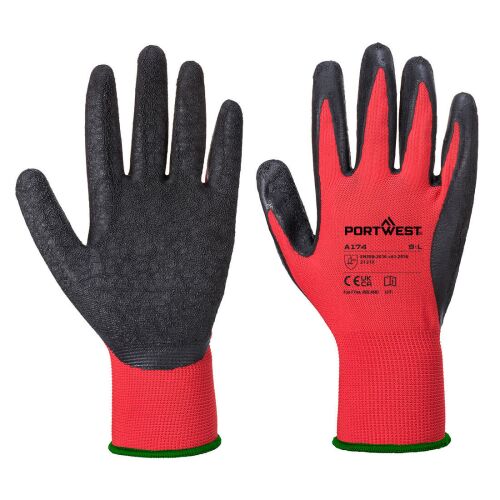 PORTWEST Flex Grip A124 latex bevonatú munkavédelmi kesztyű, piros és fekete, 2XL méret - Munkavédelmi kesztyű