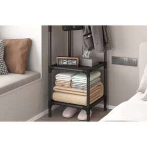 Cuier din metal, pentru colt, cu 2 rafturi si 2 bare pentru agatare, dimensiune 178cm x 44cm x 44 cm, negru 141620376 - Suport pentru haine