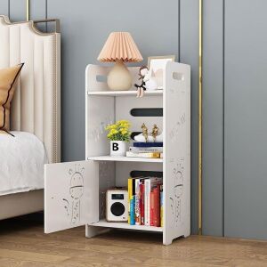 Modern Fehér Éjjeliszekrény MDF - 25x50 cm, 3 polcos