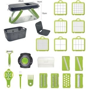 Set razatoare cu 22 de piese, cu lame din otel inoxidabil, accesorii pentru taiat si feliat, gri/verde 141644322 - Răzători