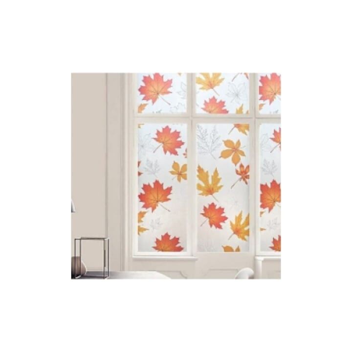 Folie autocolanta pentru geam, model frumze de toamna, dimensiuni 45 X 500 cm, usor de aplicat si intretinut, rosu/transparent