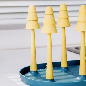 Pohárszárító 6 pohárhoz, csepptálcával és tisztítókefével - Zöld/Sárga