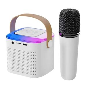 Set Karaoke Portabil cu Boxă Bluetooth și Microfon - Alb - Boxe Portabile