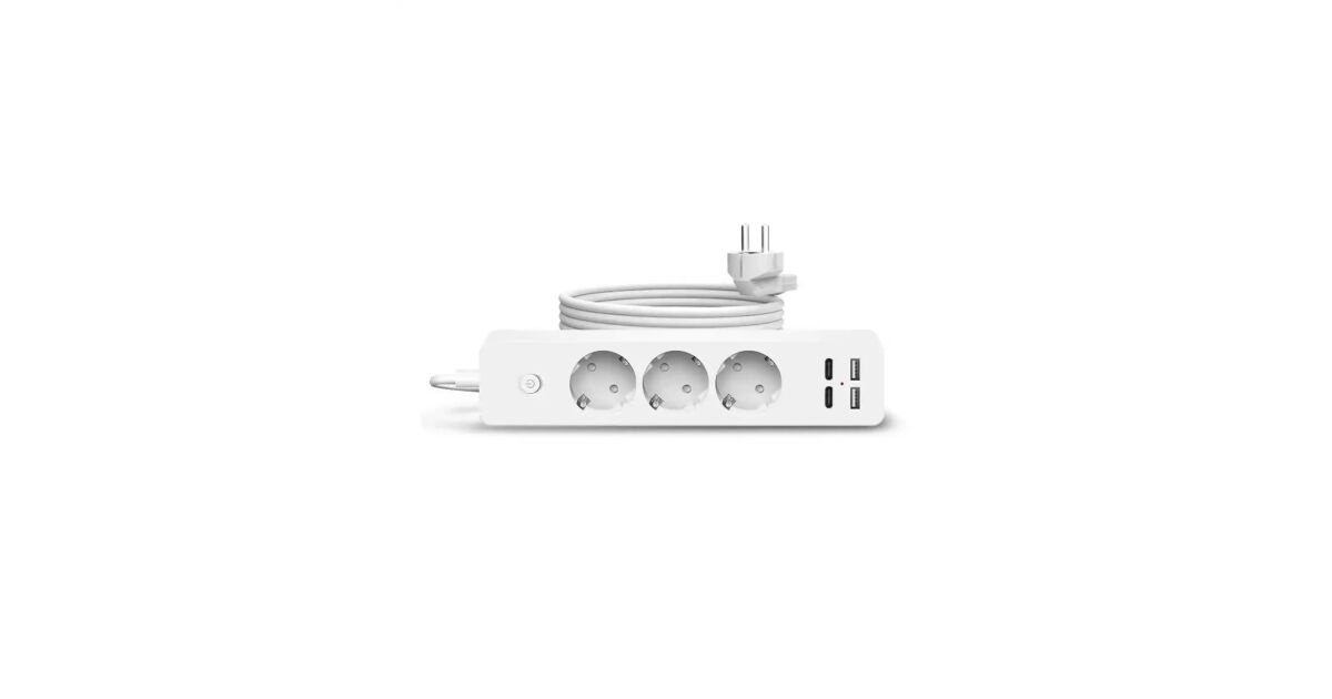 Prelungitor cu 3 prize, 2 porturi USB si 2 Type-C, lungime 2m, putere maxima 2500W, protectie ignifuga, buton ON/OFF, alb 141574773