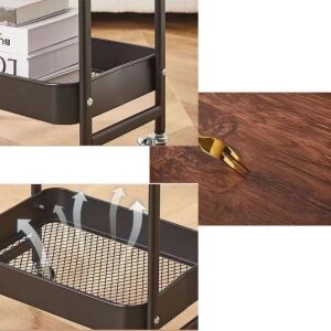 Masuta pentru cafea, portabila, cu roti pentru transport, din otel carbon, 2 polite si o masa de lucru, dimensiuni 79 x 43 x 30 cm, negru 138565163 - Mese de cafea