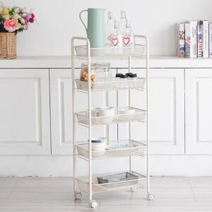 Organizator pentru bucatarie/baie, rotativ 360°, slim, portabil, cu 5 rafturi, structura solida, dimensiuni 45 (L) x 27 (l) x 105 (H) cm, alb 141589734 - Depozitare și organizare