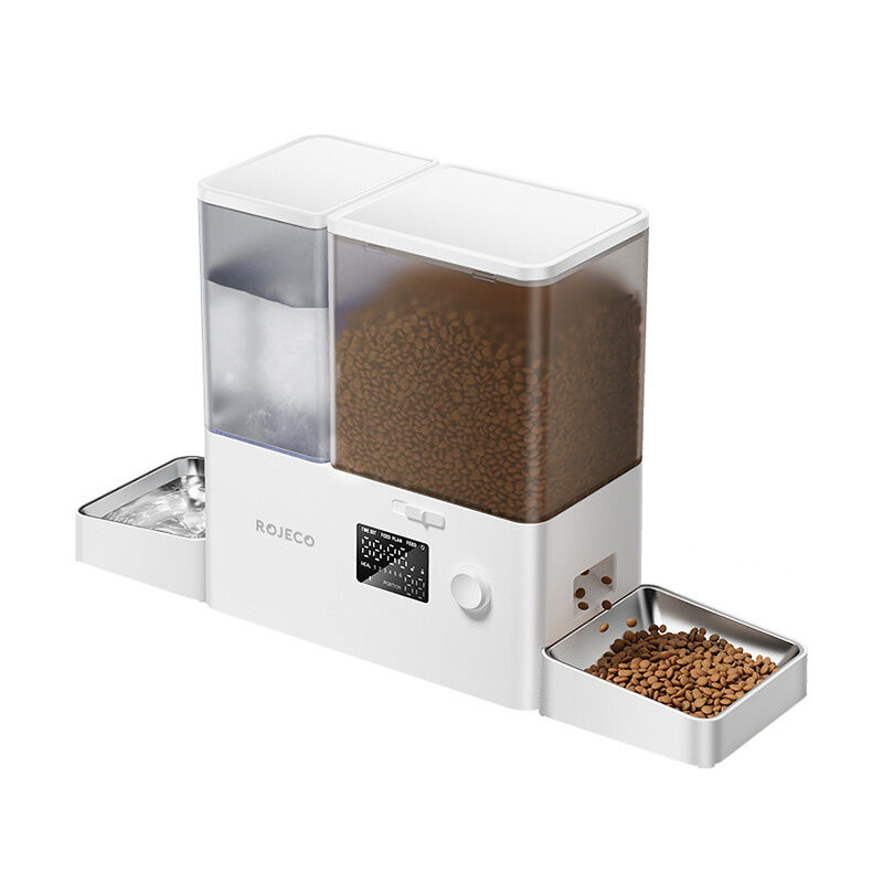 Rojeco 2 in 1 kisállat vízkút 3.5L és etető 5L gombos szökőkút (fehér)